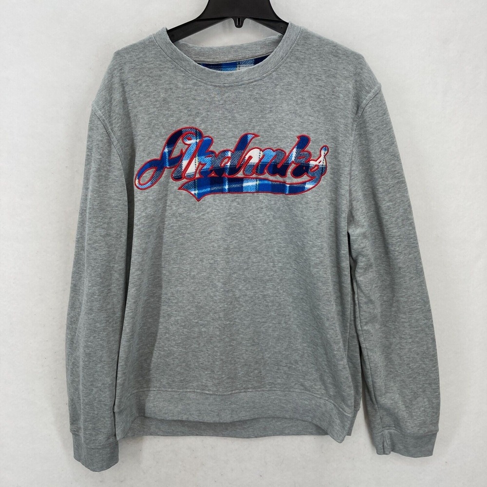 Y2K Akademiks Fleece Sweatshirt Mens 2XL Gray Plaid Logo Embroidered Hip Hop